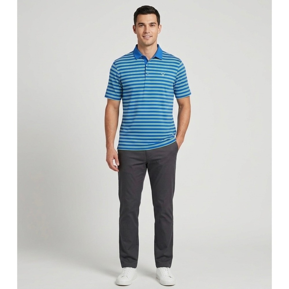 Callaway Opti-Dri Mens Golf Polo‎ Shirt Size M Striped Blue Green Performance